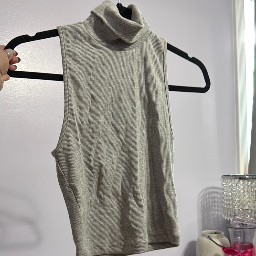 Zara Gray Ribbed Turtleneck Tank Top